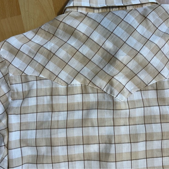 Champion Western Vintage Tan Brown Plaid Pearl Snap Shirt Unisex - Picture 5 of 8
